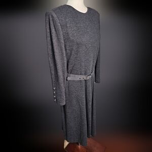 Henry Lee Elegant Gray Women's Long Sleeve Midi Dress 12P with‎ belt